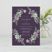 Invitation Mariage Eucalyptus Gris Feuillage Menthe Prune (Debout devant)