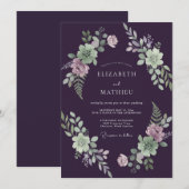 Invitation Mariage Eucalyptus Gris Feuillage Menthe Prune (Devant / Derrière)