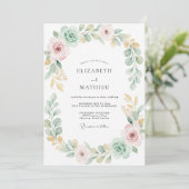 Invitation Mariage Eucalyptus Gris Feuillage Or Menthe (Debout devant)