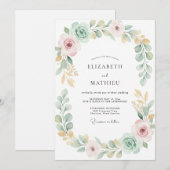 Invitation Mariage Eucalyptus Gris Feuillage Or Menthe (Devant / Derrière)