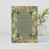 Invitation Mariage Eucalyptus Gris Feuillage Or Olive (Debout devant)