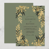 Invitation Mariage Eucalyptus Gris Feuillage Or Olive (Devant / Derrière)