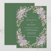 Invitation Mariage Eucalyptus Gris Olive Lilas (Devant / Derrière)