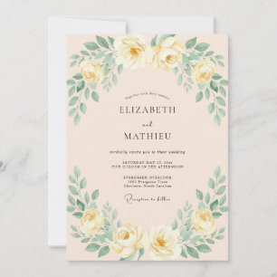 Invitation Mariage Eucalyptus Jaune Champagne Assourdi