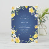 Invitation Mariage Eucalyptus Jaune Navy Daisy (Debout devant)
