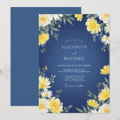 Invitation Mariage Eucalyptus Jaune Navy Daisy (Devant / Derrière)