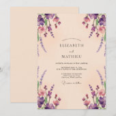 Invitation Mariage Eucalyptus Lavande Pêche (Devant / Derrière)