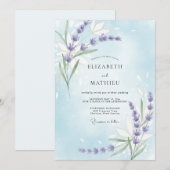 Invitation Mariage Eucalyptus Lilas Pervenche (Devant / Derrière)