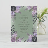 Invitation Mariage Eucalyptus Lilas Prune Olive (Debout devant)