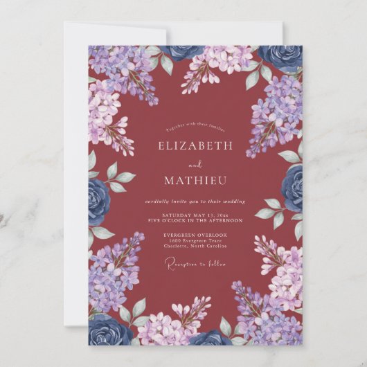 Invitation Mariage Eucalyptus Lilas Violet Rouille (Devant)