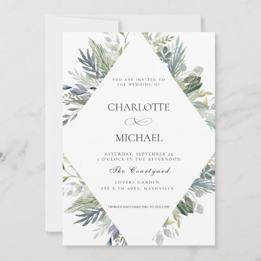 INVITATION MARIAGE EUCALYPTUS MODERNE (Devant)
