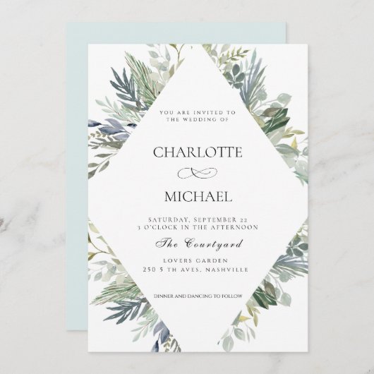 INVITATION MARIAGE EUCALYPTUS MODERNE (Devant / Derrière)