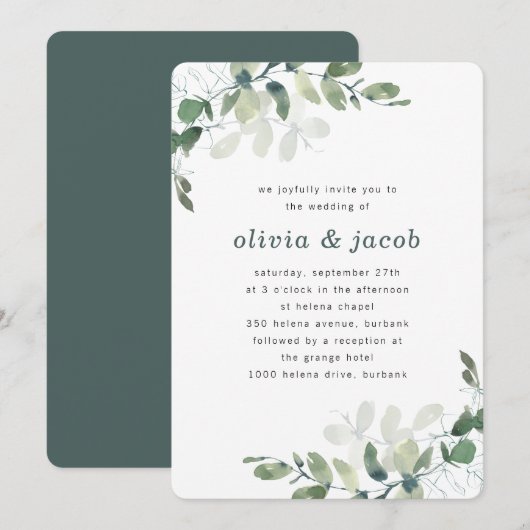 Invitation Mariage Eucalyptus moderne (Devant / Derrière)