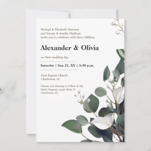 Invitation Mariage Eucalyptus moderne (Devant)