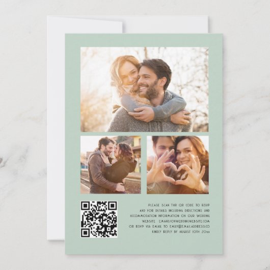 Invitation Mariage Eucalyptus Moderne 3 Photos QR code (Dos)