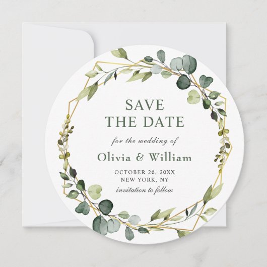 Invitation Mariage Eucalyptus moderne ÉCONOMISER LA DATE Boho (Devant)