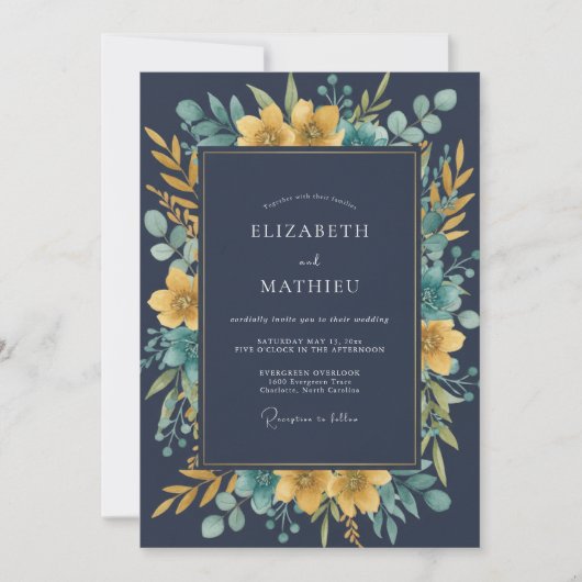 Invitation Mariage Eucalyptus Moutarde de Minuit (Devant)