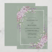 Invitation Mariage Eucalyptus Olive Lilas (Devant / Derrière)