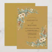 Invitation Mariage Eucalyptus Pampas Aqua Doré (Devant / Derrière)