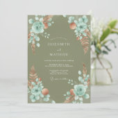 Invitation Mariage Eucalyptus Pampas Aqua Olive (Debout devant)