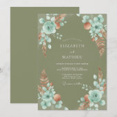 Invitation Mariage Eucalyptus Pampas Aqua Olive (Devant / Derrière)