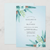 Invitation Mariage Eucalyptus Pin Teal Hiver (Devant / Derrière)