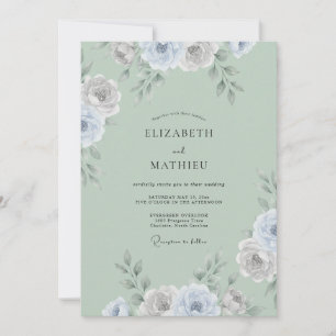 Invitation Mariage Eucalyptus Ranunculus Argent Céladon