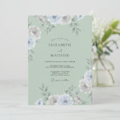 Invitation Mariage Eucalyptus Ranunculus Argent Céladon (Debout devant)