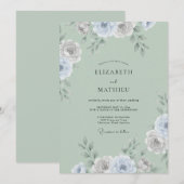 Invitation Mariage Eucalyptus Ranunculus Argent Céladon (Devant / Derrière)