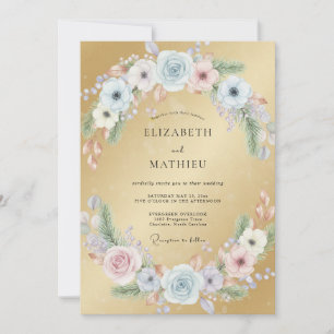 Invitation Mariage Eucalyptus Ranunculus Azur Doré