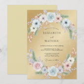 Invitation Mariage Eucalyptus Ranunculus Azur Doré (Devant / Derrière)