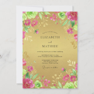 Invitation Mariage Eucalyptus Ranunculus Magenta Or