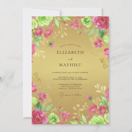 Invitation Mariage Eucalyptus Ranunculus Magenta Or (Devant)