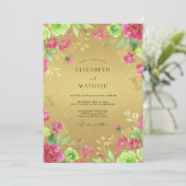 Invitation Mariage Eucalyptus Ranunculus Magenta Or (Debout devant)