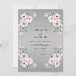 Invitation Mariage Eucalyptus Ranunculus Mauve Argent
