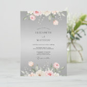 Invitation Mariage Eucalyptus Ranunculus Rose Gris (Debout devant)