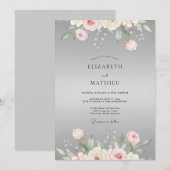 Invitation Mariage Eucalyptus Ranunculus Rose Gris (Devant / Derrière)