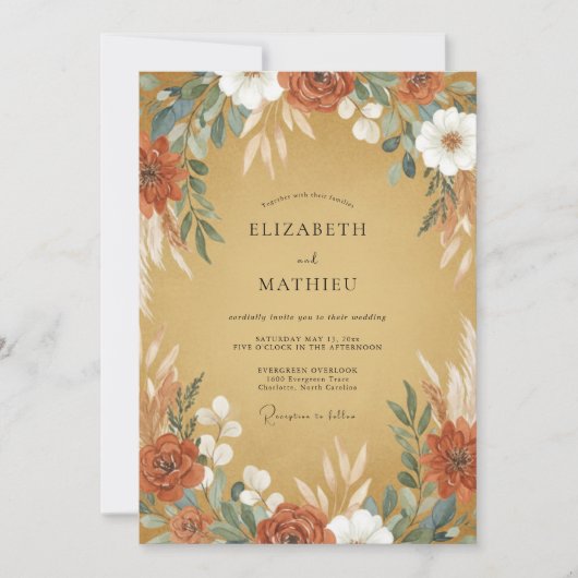 Invitation Mariage Eucalyptus Ranunculus Rouille Ocre (Devant)