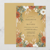 Invitation Mariage Eucalyptus Ranunculus Rouille Ocre (Devant / Derrière)