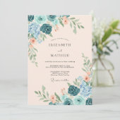 Invitation Mariage Eucalyptus Renoncule Abricot Sarcelle (Debout devant)