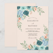 Invitation Mariage Eucalyptus Renoncule Abricot Sarcelle (Devant / Derrière)