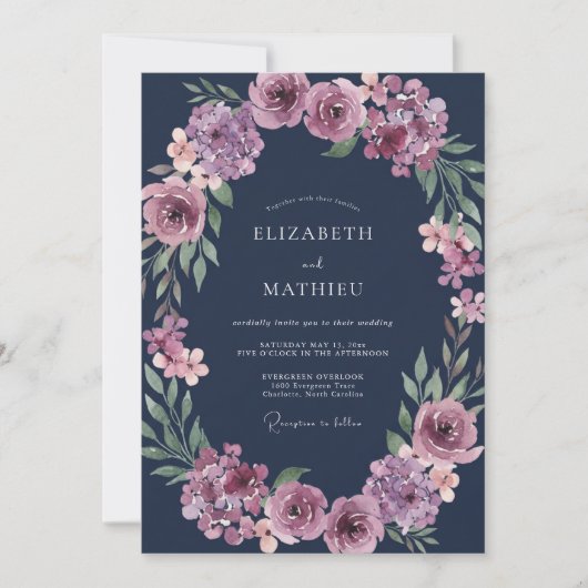 Invitation Mariage Eucalyptus Renoncule baie de minuit (Devant)