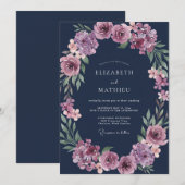 Invitation Mariage Eucalyptus Renoncule baie de minuit (Devant / Derrière)