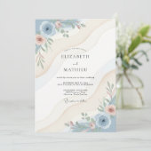 Invitation Mariage Eucalyptus Renoncule Bleu Acier (Debout devant)