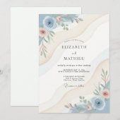 Invitation Mariage Eucalyptus Renoncule Bleu Acier (Devant / Derrière)