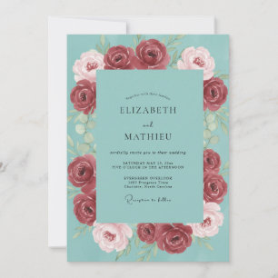 Invitation Mariage Eucalyptus Renoncule Crème Teal