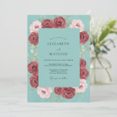 Invitation Mariage Eucalyptus Renoncule Crème Teal (Debout devant)