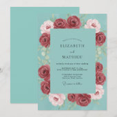 Invitation Mariage Eucalyptus Renoncule Crème Teal (Devant / Derrière)
