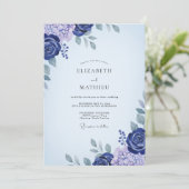 Invitation Mariage Eucalyptus Renoncule Indigo Violet (Debout devant)