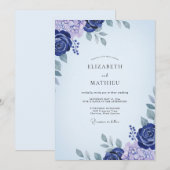 Invitation Mariage Eucalyptus Renoncule Indigo Violet (Devant / Derrière)